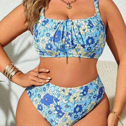 Plus Size Two-Piece Printed Bikini Swimsuit - Plus Size Clothing