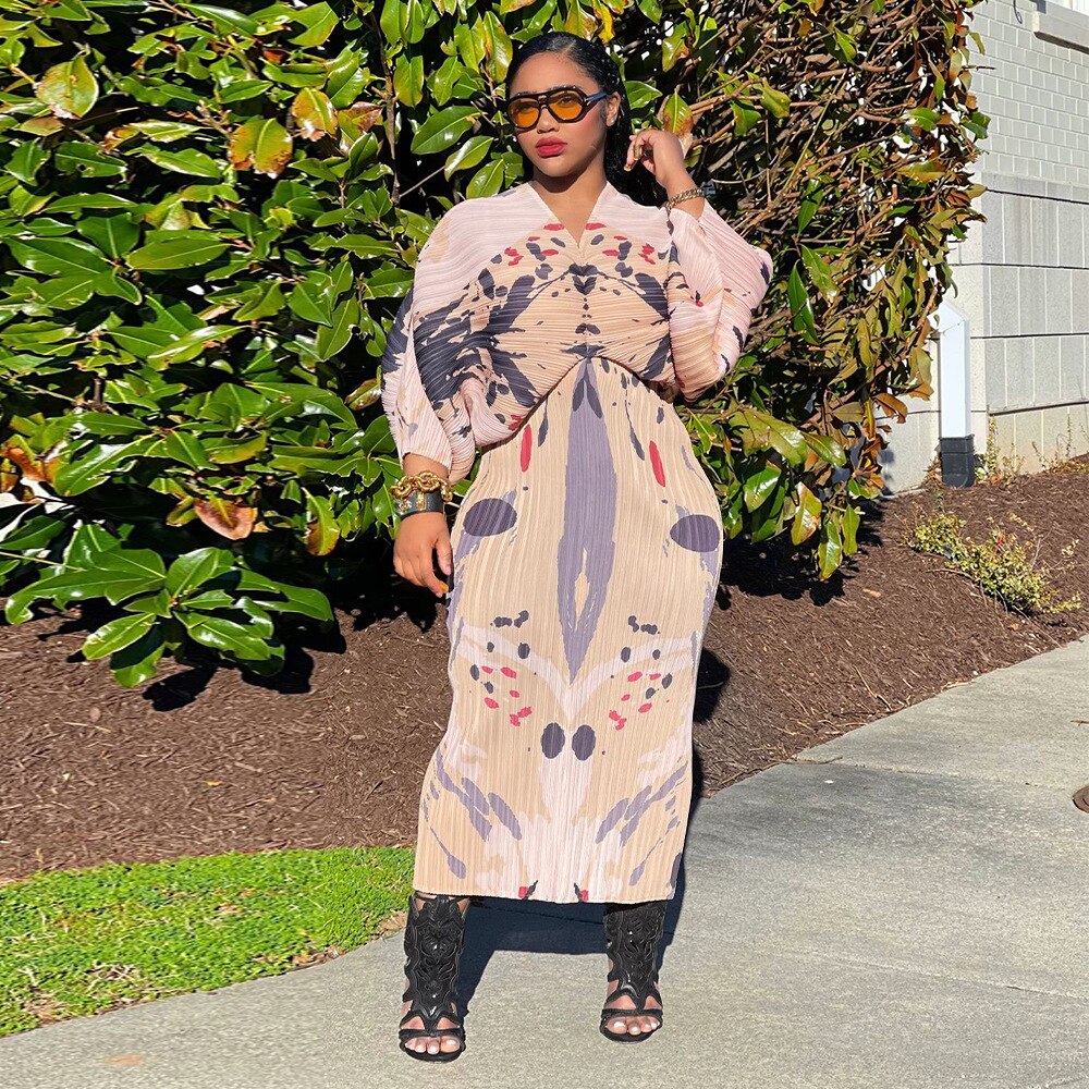 Plus Size African Print Pencil Dress V-Neck