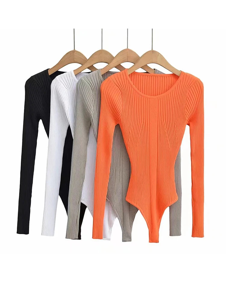 Plus Size Long Sleeve Knitted Rib Bodysuit