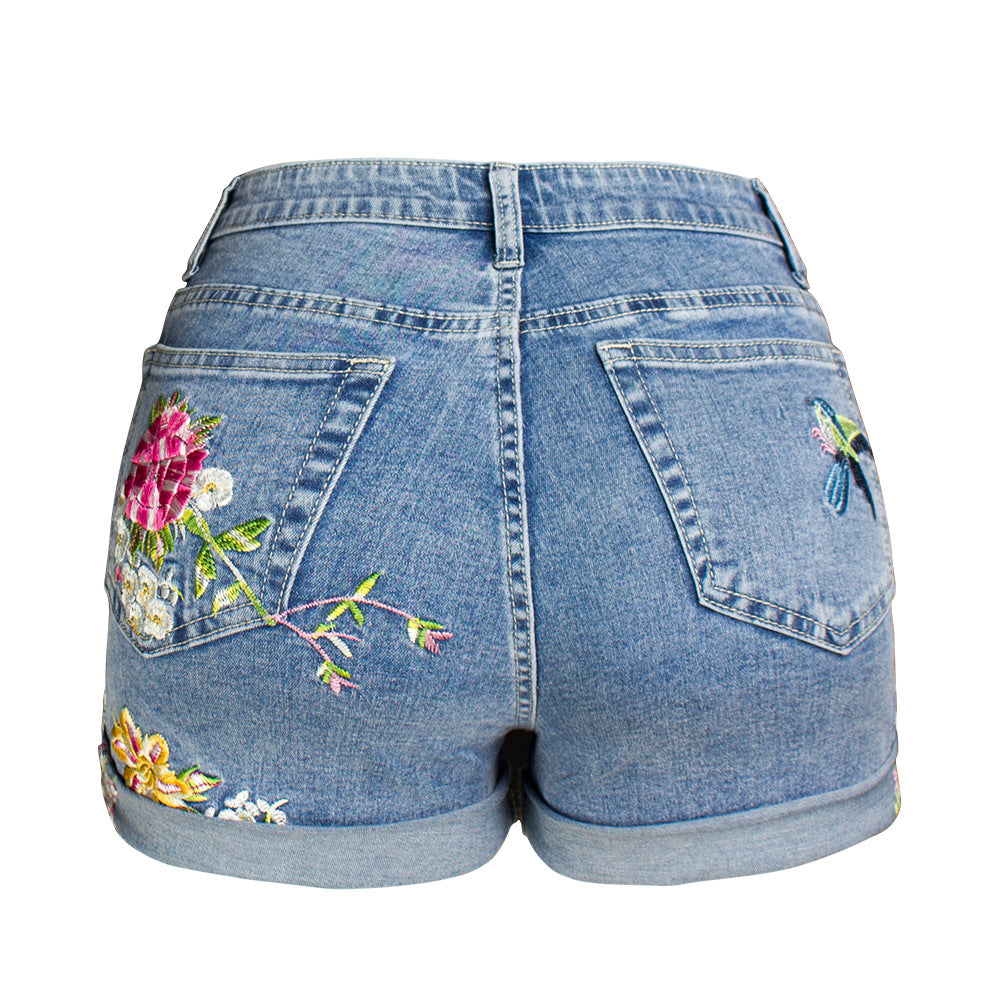 Plus Size Wide Leg Embroidered Denim Shorts