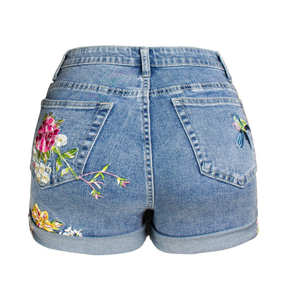 Plus Size Wide Leg Embroidered Denim Shorts