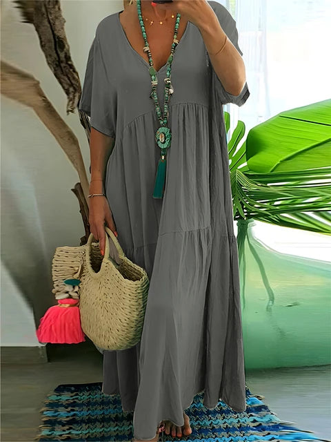 Plus Size Casual Loose V-Neck Long Dress