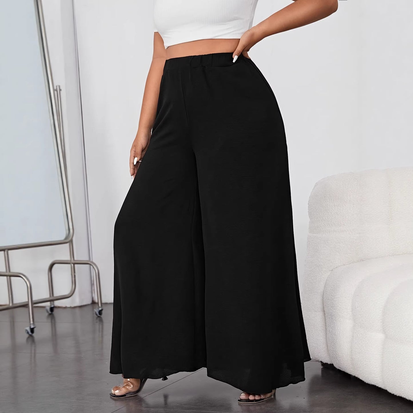 Plus Size Elegant Commuter Wide Leg Pants