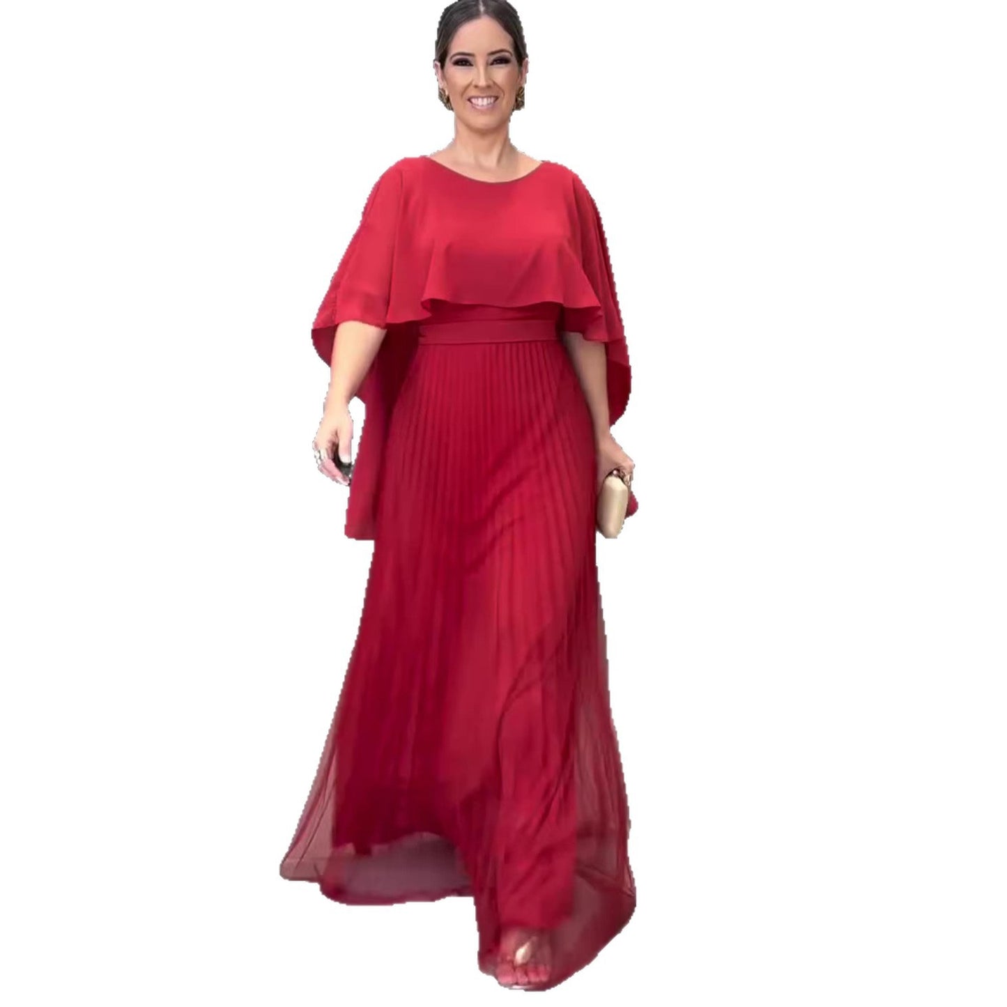 Plus Size Maxi Dress with Puff Skirt and Three-Quarter Sleeves