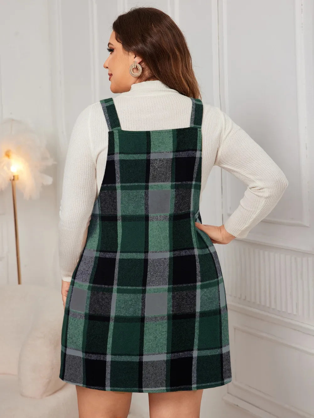 Plus Size Plaid Overall Mini Dress