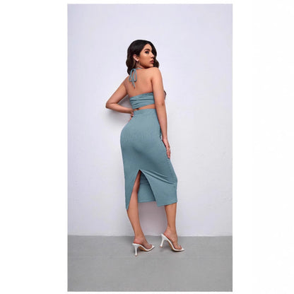 Maternity Knit Crop Top with Adjustable Waist Pencil Skirt Set, Ribbed Knit - Plus Size Clothing