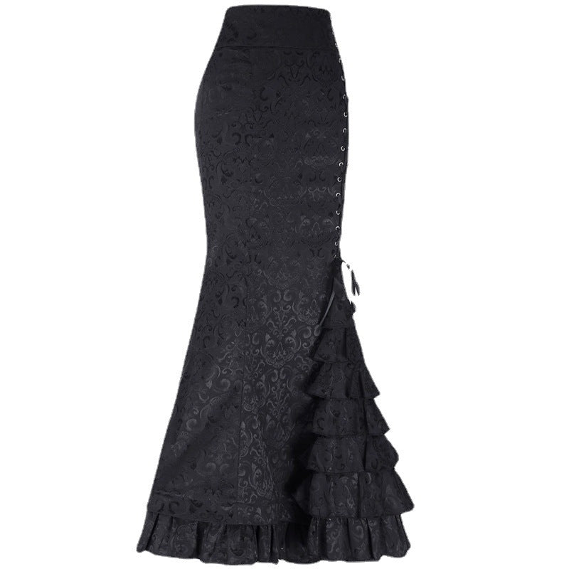 Plus Size Gothic Black Jacquard Mermaid Skirt - Plus Size XL-4XL - View 5