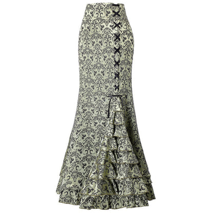 Plus Size Gothic Black Jacquard Mermaid Skirt - Plus Size XL-4XL - View 11