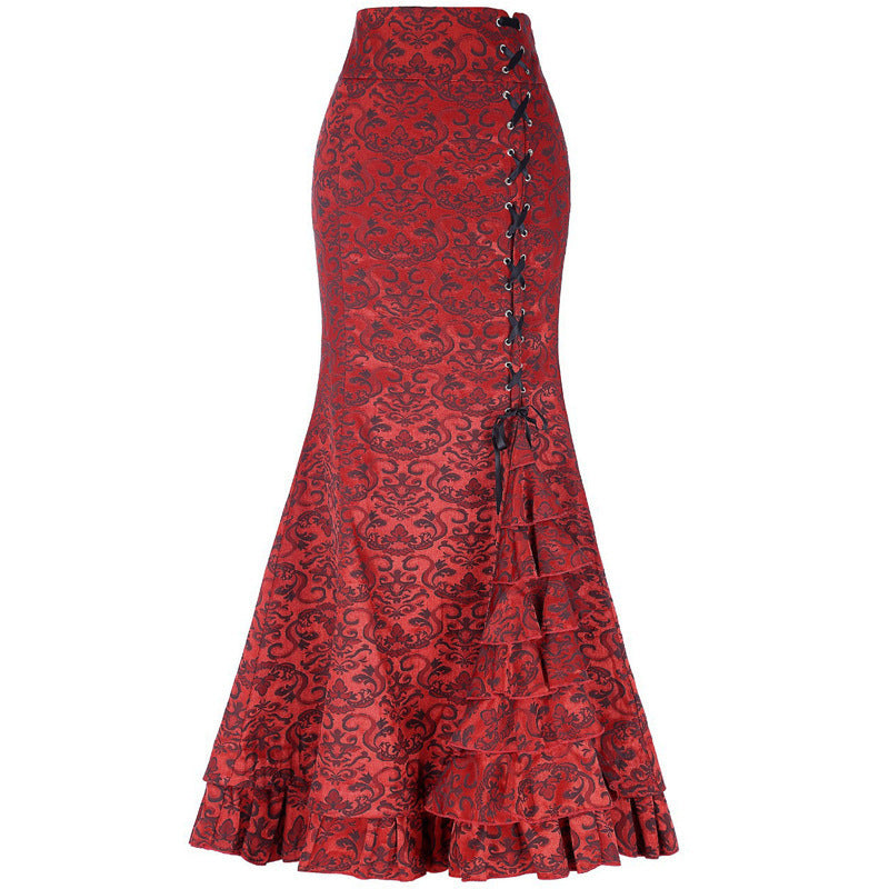 Plus Size Gothic Black Jacquard Mermaid Skirt - Plus Size XL-4XL - View 4