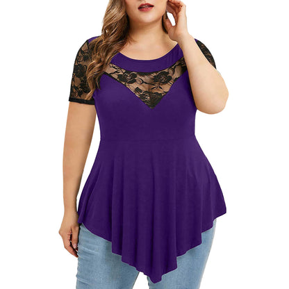 Plus Size Floral Lace Irregular Hem Blouse - Plus Size XL-4XL - View 4