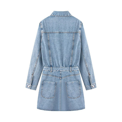 Plus Size Long Sleeve Polo Denim Dress Backside