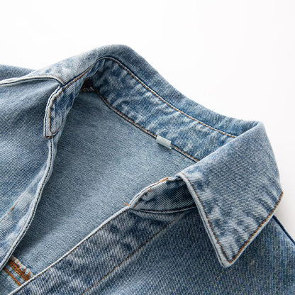 Plus Size Long Sleeve Polo Denim Dress Collar