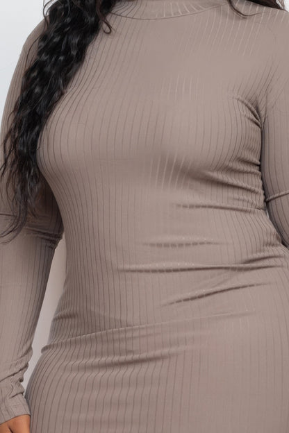 Plus Size Ribbed Long Sleeve Mock Neck Mini Bodycon Dress - Plus Size XL-4XL - View 4