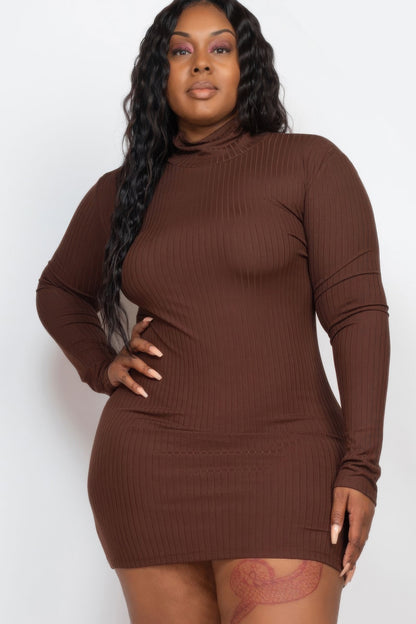 Plus Size Ribbed Long Sleeve Mock Neck Mini Bodycon Dress - Plus Size XL-4XL - View 6