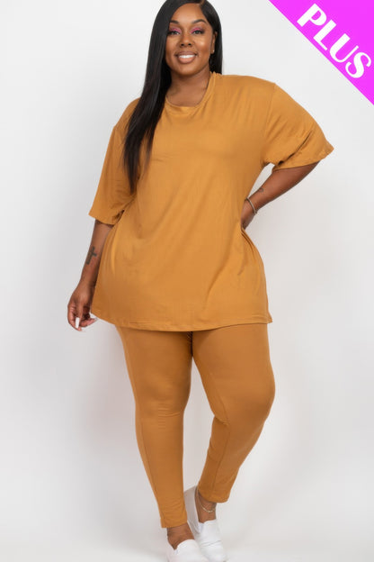 Plus Size Oversized T-shirt & Leggings Set - Plus Size Clothing