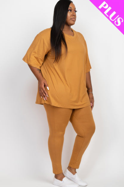 Plus Size Oversized T-shirt & Leggings Set - Plus Size Clothing