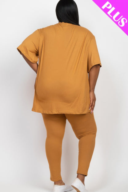 Plus Size Oversized T-shirt & Leggings Set - Plus Size Clothing