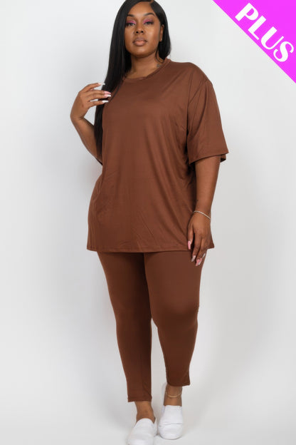 Plus Size Oversized T-shirt & Leggings Set - Plus Size Clothing