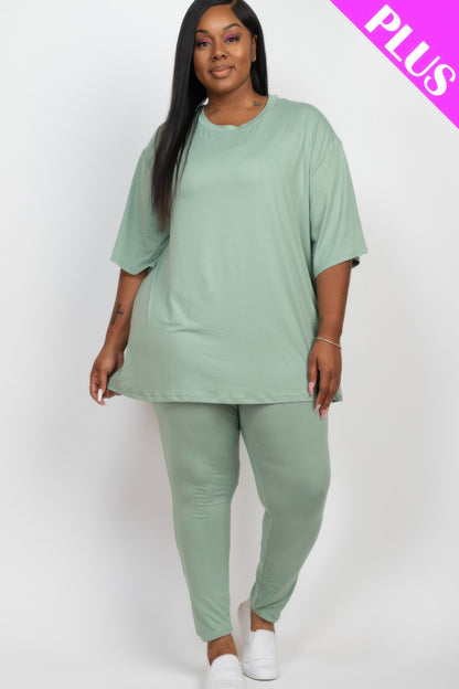 Plus Size Oversized T-shirt & Leggings Set - Plus Size Clothing