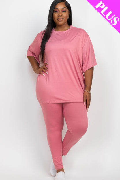 Plus Size Oversized T-shirt & Leggings Set - Plus Size Clothing