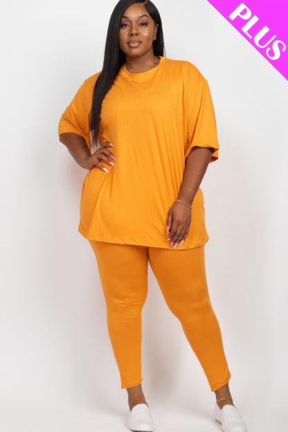 Plus Size Oversized T-shirt & Leggings Set - Plus Size Clothing