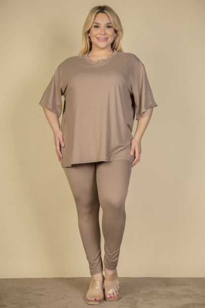 Plus Size Oversized T-shirt & Leggings Set - Plus Size Clothing