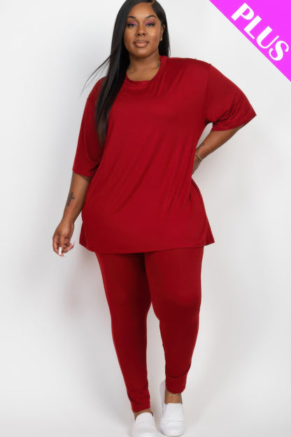 Plus Size Oversized T-shirt & Leggings Set - Plus Size Clothing
