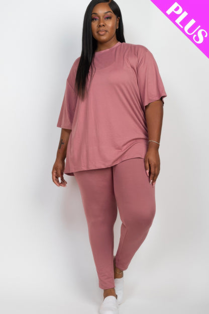 Plus Size Oversized T-shirt & Leggings Set - Plus Size Clothing