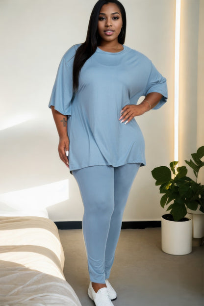 Plus Size Oversized T-shirt & Leggings Set - Plus Size Clothing