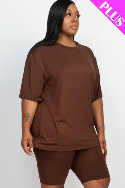 Plus Size Loose Fit Top and Shorts Set - Plus Size XL-4XL - View 3