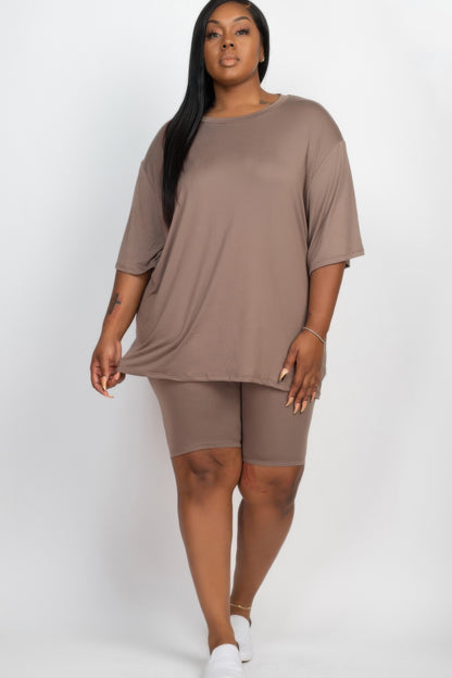 Plus Size Loose Fit Top and Shorts Set - Plus Size XL-4XL - View 8