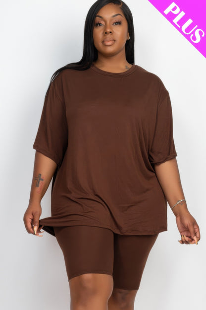 Plus Size Loose Fit Top and Shorts Set - Plus Size XL-4XL - View 1