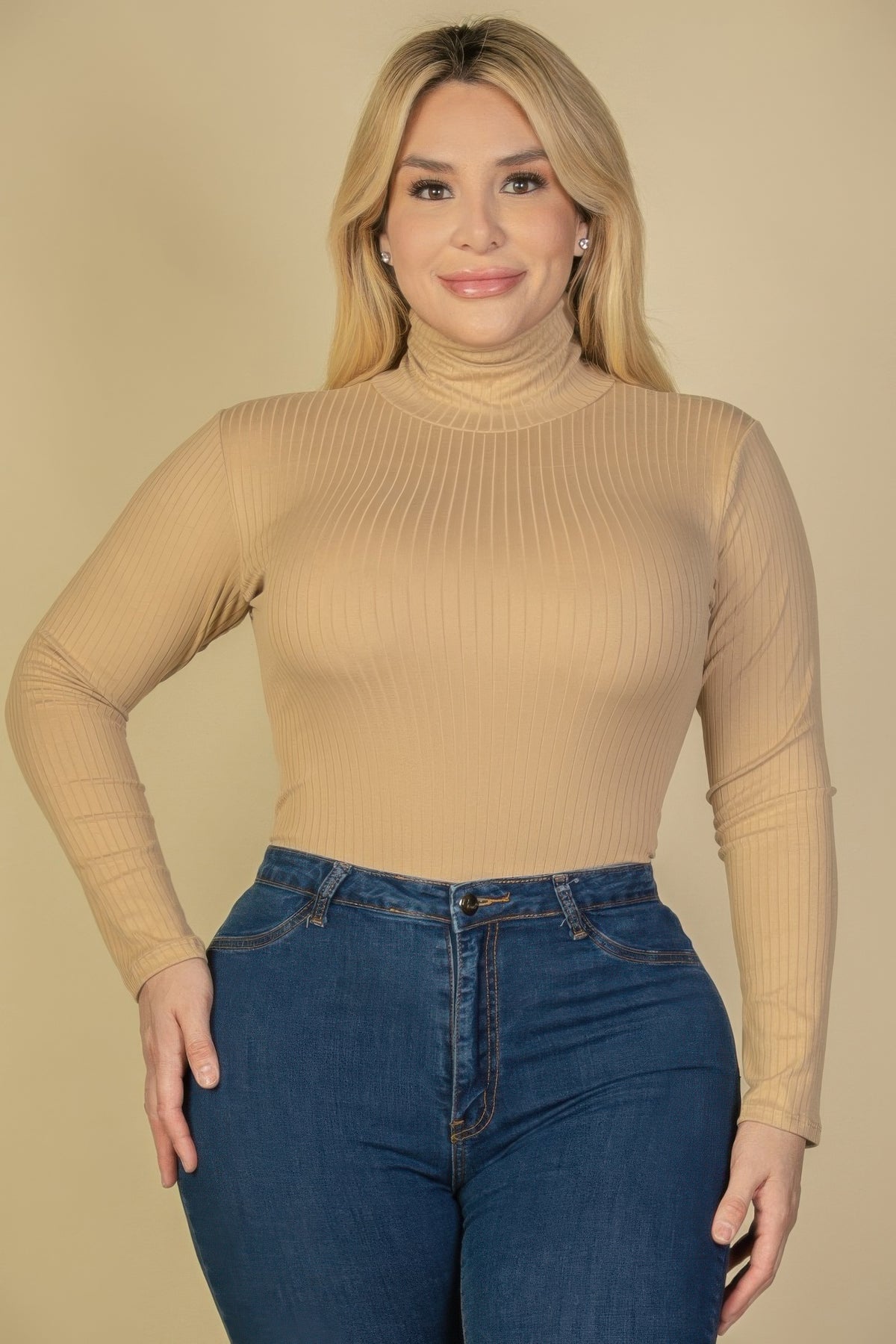 Plus Size Ribbed Turtleneck Bodysuit - Plus Size XL-4XL - View 8