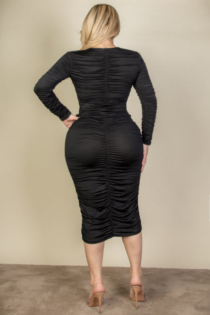 plus-size-ruched-long-sleeve-midi-dress