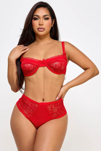 Plus Size Lace Lingerie Set - Plus Size XL-4XL - View 1