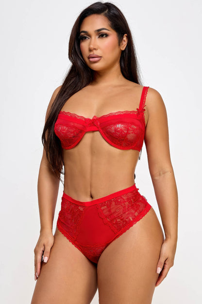 Plus Size Lace Lingerie Set - Plus Size XL-4XL - View 3