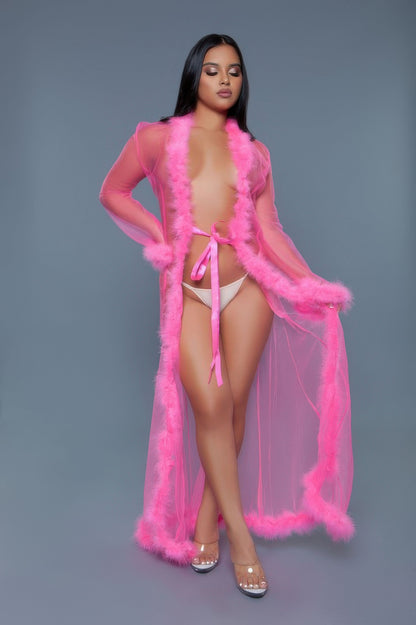 Plus Size Marabou Feather Robe - Plus Size XL-4XL - View 5