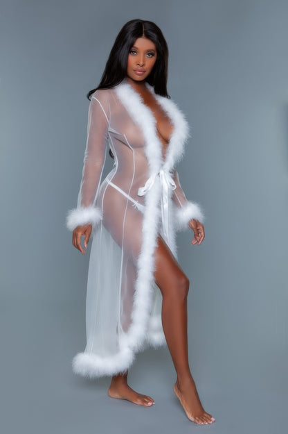 Plus Size Marabou Feather Robe - Plus Size XL-4XL - View 11
