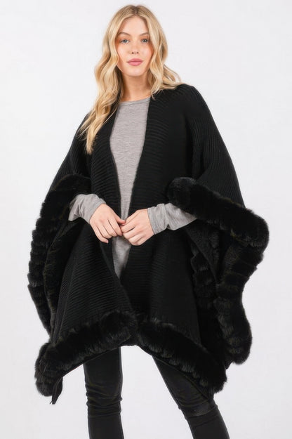 Plus Size Faux Fur Trim Cape - Plus Size XL-4XL - View 1