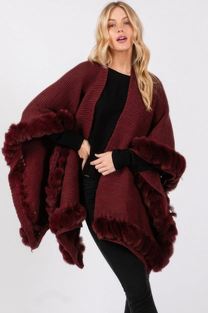 Plus Size Faux Fur Trim Cape - Plus Size XL-4XL - View 2