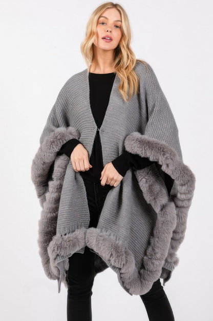 Plus Size Faux Fur Trim Cape - Plus Size XL-4XL - View 3