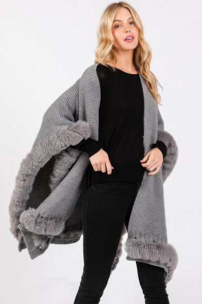 Plus Size Faux Fur Trim Cape - Plus Size XL-4XL - View 4