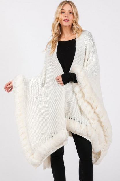 Plus Size Faux Fur Trim Cape - Plus Size XL-4XL - View 5