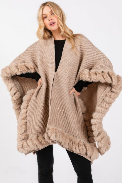 Plus Size Faux Fur Trim Cape - Plus Size XL-4XL - View 7