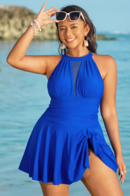 Plus Size Halter Ruched Swimdress - Plus Size XL-4XL - View 5