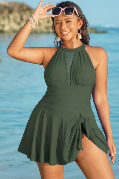 Plus Size Halter Ruched Swimdress - Plus Size XL-4XL - View 7