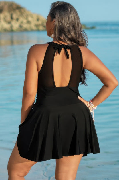 Plus Size Halter Ruched Swimdress - Plus Size XL-4XL - View 13