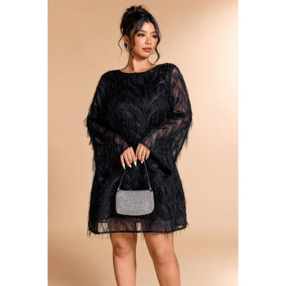 Plus Size Sequin Fringe Lace Short Dress - Plus Size XL-4XL - View 3