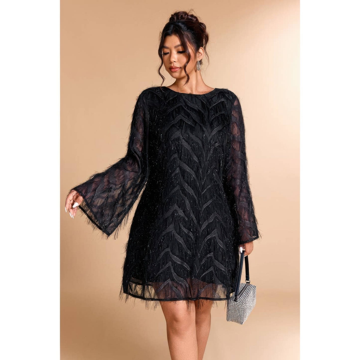 Plus Size Sequin Fringe Lace Short Dress - Plus Size XL-4XL - View 4