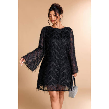 Plus Size Sequin Fringe Lace Short Dress - Plus Size XL-4XL - View 4